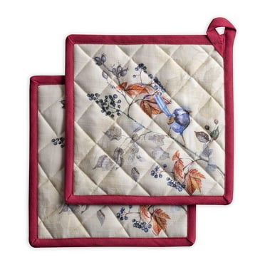 Maison d' Hermine Equinoxe - Beige 100% Cotton Set of 2 Pot Holders with Loop Heat Resistant for BBQ | Cooking | Baking | Grilling | Microwave | Barbecue | Spring/Summer (8 Inch by 8 Inch).