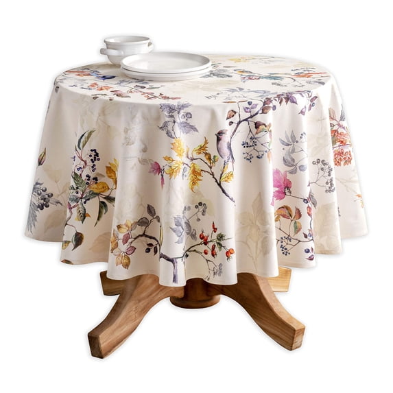Maison d' Hermine Equinoxe - Beige 100% Cotton Tablecloth for Kitchen Dining | Tabletop | Decoration | Parties | Weddings | Spring/Summer (Round, 63 Inch).