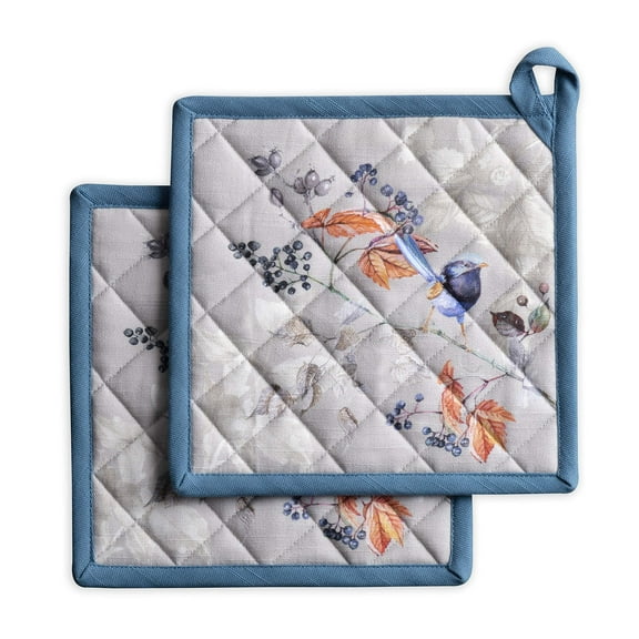 Maison d' Hermine Equinoxe - Grey 100% Cotton Set of 2 Pot Holders with Loop Heat Resistant for BBQ | Cooking | Baking | Grilling | Microwave | Barbecue | Spring/Summer (8 Inch by 8 Inch).