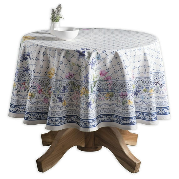 Maison d' Hermine Faience 100% Cotton Tablecloth for Kitchen Dining | Tabletop | Decoration | Parties | Weddings | Spring/Summer (Round, 63 Inch).