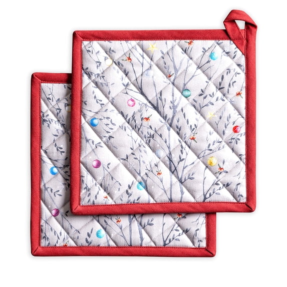 Maison d' Hermine Fairy Christmas 100% Cotton Set of 2 Pot Holder with Loop Heat Resistant for BBQ Cooking Baking Grilling Microwave Barbecue (8 Inch by 8 Inch).