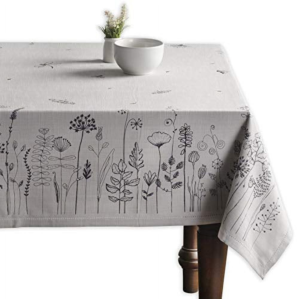 Floral Black and Gray Cotton Rectangular Tablecloth 60"x90"