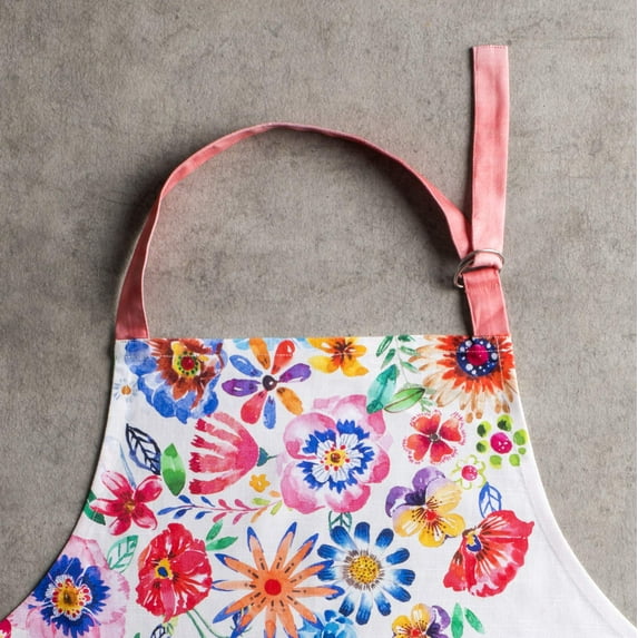 Maison d' Hermine Happy Florals - High Summer 100% Cotton 1 Piece Kitchen Apron with an Adjustable Neck & Hidden Centre Pocket with Long Ties for Women Men Chef Spring/Summer (27.50"x31.50")