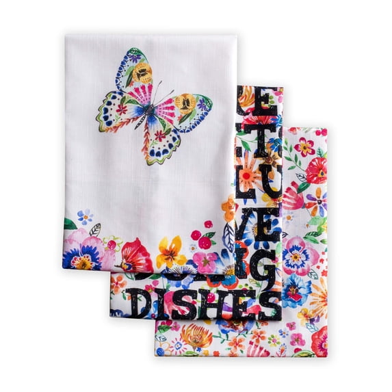 Maison d' Hermine Happy Florals - High Summer 100% Cotton Set of 3 Multi-Purpose Kitchen Towel Soft Absorbent Dish Towels Tea Towels Bar Towels Spring/Summer (20 Inch by 27.50 Inch)