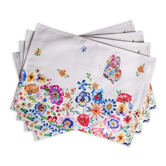 Maison d' Hermine Happy Florals - High Summer 100% Cotton Set of 4 Placemats for Dining Table | Kitchen | Wedding | Everyday Use | Dinner Parties | Spring/Summer (13 Inch by 19 Inch)