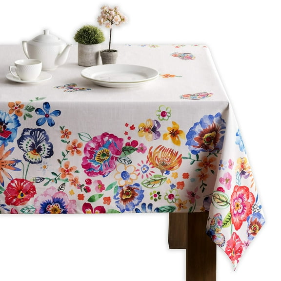 Maison d' Hermine Happy Florals - High Summer 100% Cotton Tablecloth for Kitchen Dining | Tabletop | Decoration | Parties | Weddings | Spring/Summer (Square, 54 Inch by 54 Inch).
