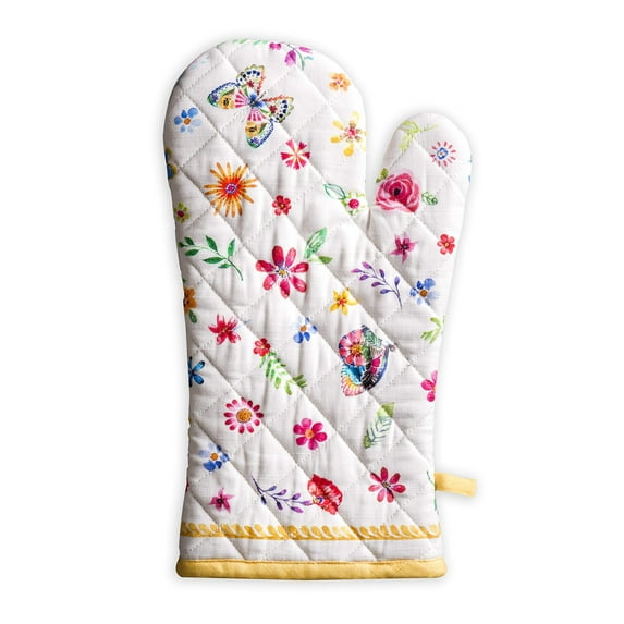Maison d' Hermine Happy Florals - Sweety 100% Cotton Cooking Gloves | Oven Mitt for BBQ | Cooking | Baking | Grilling | Microwave | Barbecue | Spring/Summer (7.5 Inch by 13 Inch)