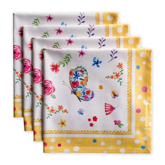 Maison d' Hermine Happy Florals - Sweety 100% Cotton Soft and Comfortable Set of 4 Napkins Perfect for Family Dinners Weddings Cocktail Kitchen Spring/Summer (20 Inch by 20 Inch).