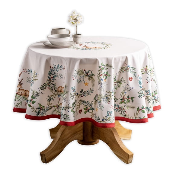 Maison d' Hermine Holly Time 100% Cotton Tablecloth for Kitchen Dining Tabletop Decoration Parties Weddings (Round, 63 Inch Diameter)