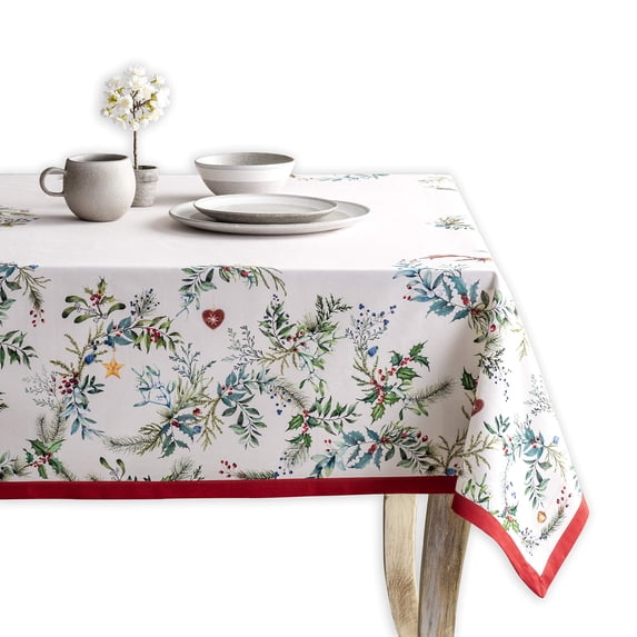 Maison d' Hermine Holly Time 100% Cotton Tablecloth for Kitchen Dining Tabletop Decoration Parties Weddings (Square, 60 Inch by 90 Inch)