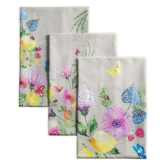 Maison d' Hermine Jardin D'ete - Fog 100% Cotton Set of 3 Multi-Purpose Kitchen Towel Soft Absorbent Dish Towels Tea Towels Bar Towels Spring/Summer (20 Inch by 27.50 Inch)