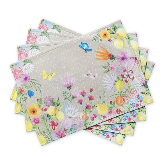 Maison d' Hermine Jardin D'ete - Fog 100% Cotton Set of 4 Placemats for Dining Table | Kitchen | Wedding | Everyday Use | Dinner Parties | Spring/Summer (13 Inch by 19 Inch)
