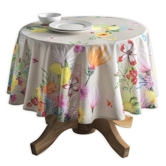 Maison d' Hermine Jardin D'ete - Fog 100% Cotton Tablecloth for Kitchen Dining | Tabletop | Decoration | Parties | Weddings | Spring/Summer (Round, 63 Inch).