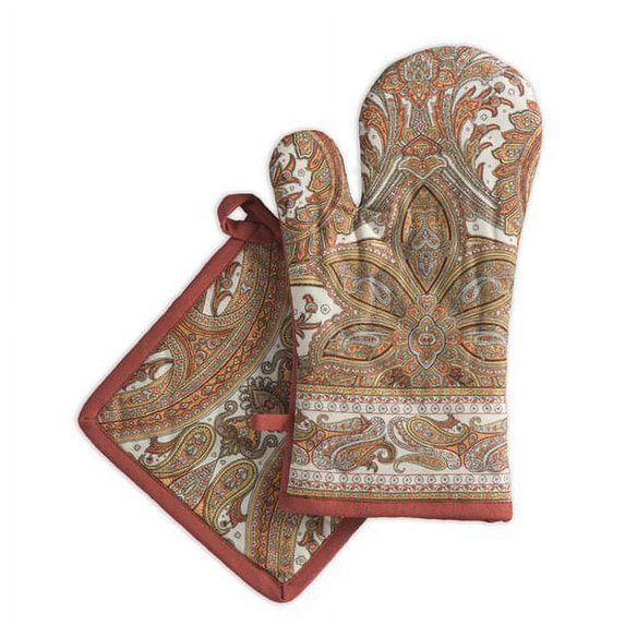 Maison d' Hermine Kashmir Paisley 100% Cotton Set of Oven Mitt (7.5 Inch by 13 Inch) and Pot Holder (8 Inch by 8 Inch) for BBQ | Cooking | Baking | Grilling | Microwave | Thanksgiving/Christmas…