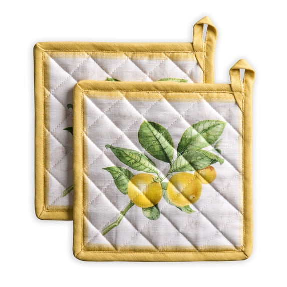 Maison d' Hermine Limoncello 100% Cotton Set of 2 Pot Holders with Loop Heat Resistant for BBQ | Cooking | Baking | Grilling | Microwave | Barbecue | Spring/Summer (8 Inch by 8 Inch).