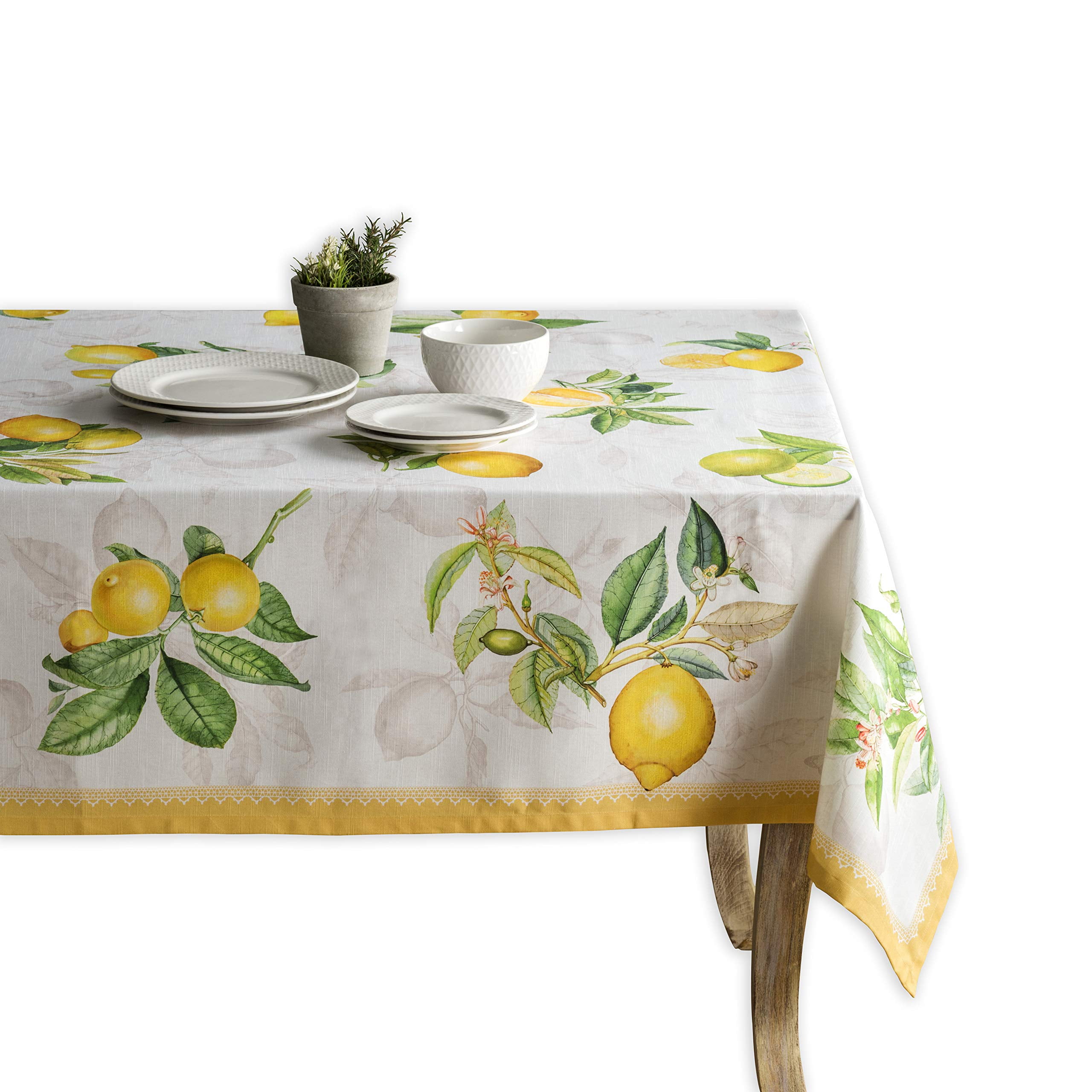 Limoncello Yellow and Green Cotton Rectangle Tablecloth, 54" x 72"