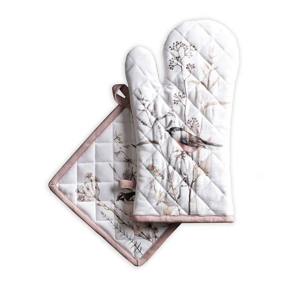 Maison d' Hermine Meadow Florals 100% Cotton Easter Set of Oven Mitt (7.5 Inch by 13 Inch) and Pot Holder (8 Inch by 8 Inch) for BBQ | Cooking | Baking | Grilling | Barbecue | Spring/Summer