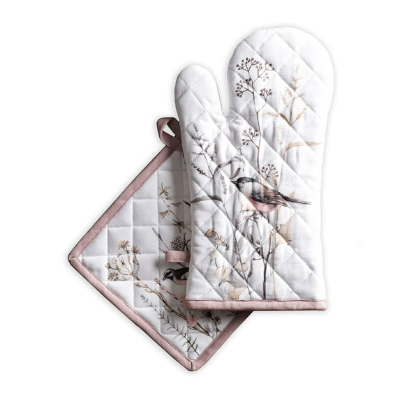 Maison d' Hermine Meadow Florals 100% Cotton Easter Set of Oven Mitt (7.5 Inch by 13 Inch) and Pot Holder (8 Inch by 8 Inch) for BBQ | Cooking | Baking | Grilling | Barbecue | Spring/Summer