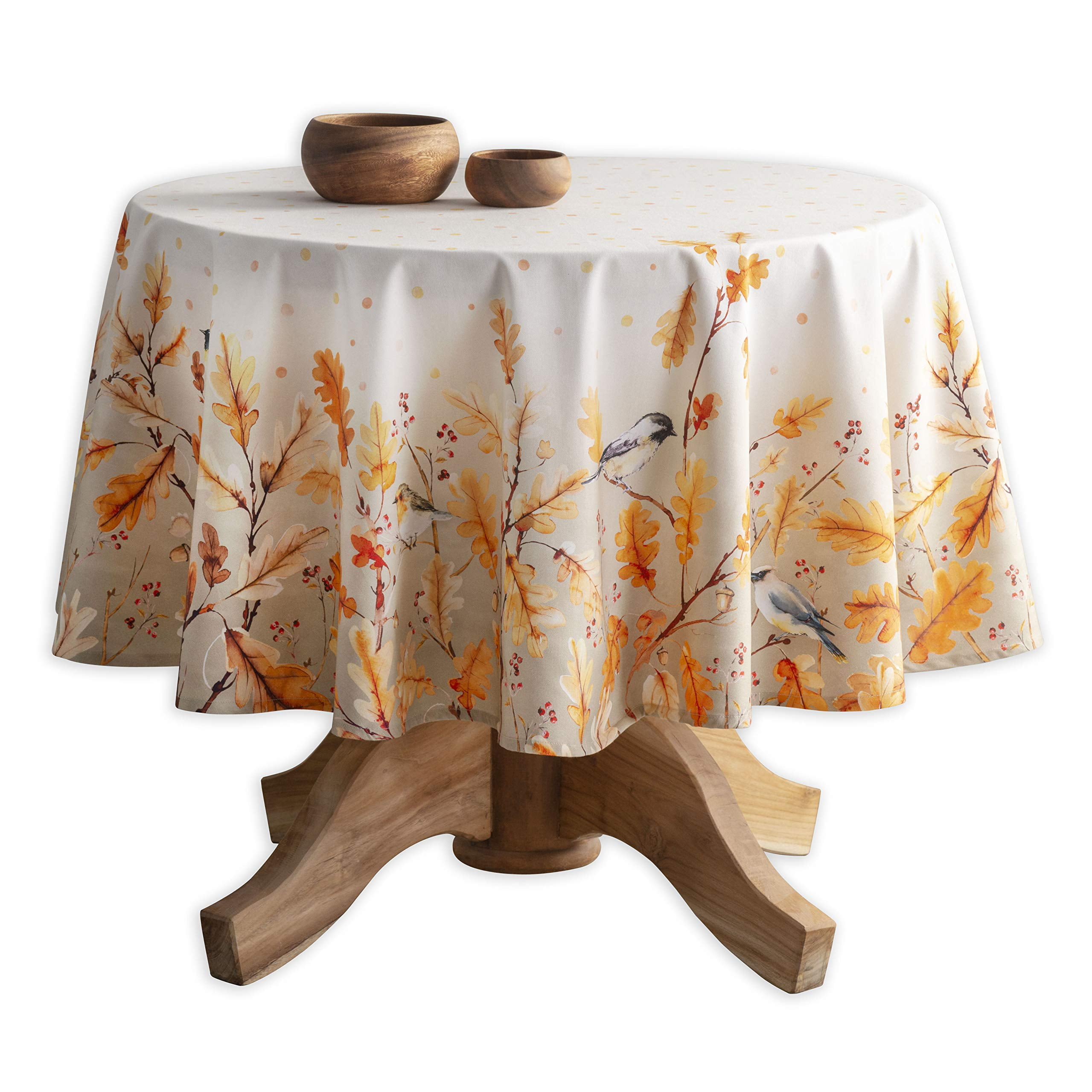 Autumn Oak Leaves Round Cotton Tablecloth for Dining Table