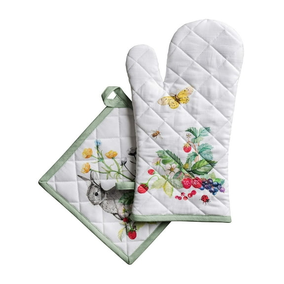 Maison d' Hermine Printemps 100% Cotton Easter Set of Oven Mitt (7.5 Inch by 13 Inch) and Pot Holder (8 Inch by 8 Inch) for BBQ | Cooking | Baking | Grilling | Barbecue | Spring/Summer
