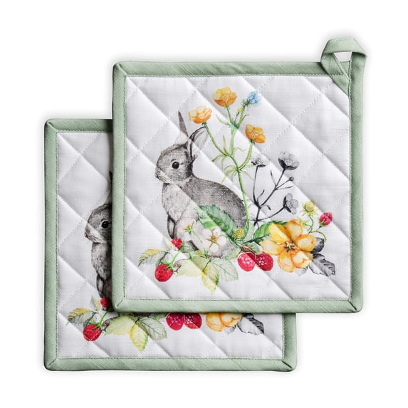 Maison d' Hermine Printemps 100% Cotton Set of 2 Pot Holders with Loop Heat Resistant for BBQ | Cooking | Baking | Grilling | Microwave | Barbecue | Spring/Summer (8 Inch by 8 Inch).