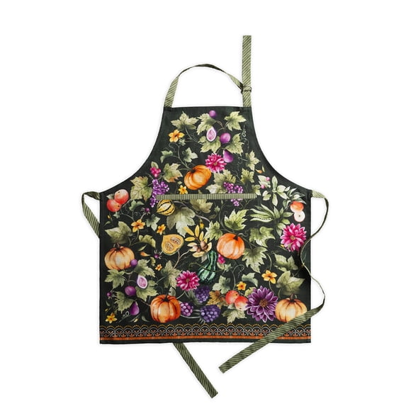 Maison d' Hermine Pumpkin Garden - Dark Green 100% Cotton 1 Piece Kitchen Apron with an Adjustable Neck & Invisible Center Pocket with Long Ties for Women Men | Chef (27.50 Inch by 31.50 In