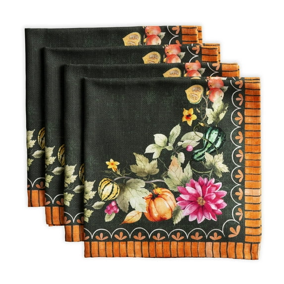 Maison d' Hermine Pumpkin Garden - Dark Green 100% Cotton Soft and Comfortable Set of 4 Napkins Perfect for Family Dinners | Weddings | Cocktail | Kitchen | Autumn/Winter (20 Inch by 20 Inch)
