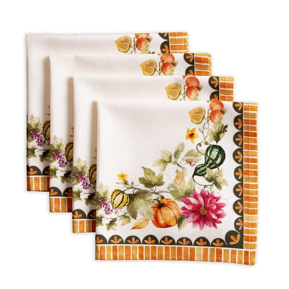 Maison d' Hermine Pumpkin Garden - Dark Green 100% Cotton Soft and Comfortable Set of 4 Napkins Perfect for Family Dinners | Weddings | Cocktail | Kitchen | Autumn/Winter (20 Inch by 20 Inch)