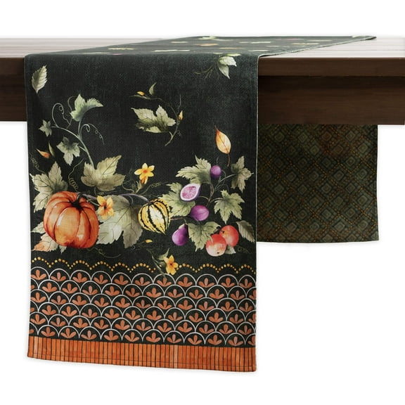 Maison d' Hermine Pumpkin Garden - Dark Green 100% Cotton Table Runner for Party | Dinner | Holidays | Kitchen | Autumn/Winter [Single Layer (14.5 Inch by 72 Inch)]