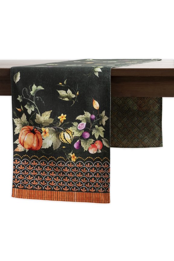 Pumpkin Garden - Dark Green 100% Cotton Table Runner for Party | Dinner | Holidays | Kitchen | Autumn/Winter [Single Layer (14.5 Inch by 72 Inch)]