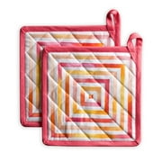 Maison d Hermine Summer Maze 100% Cotton Set of 2 Pot Holders with Loop Heat Resistant for BBQ | Cooking | Baking | Grilling | Microwave | Barbecue | Spring/Summer 8 Inch by 8 Inch.