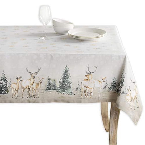 Maison d' Hermine Deer in The Woods 100% Cotton Tablecloth for Kitchen Dining | Tabletop | Decoration | Parties | Weddings | (Square, 60 Inch by 60 Inch).