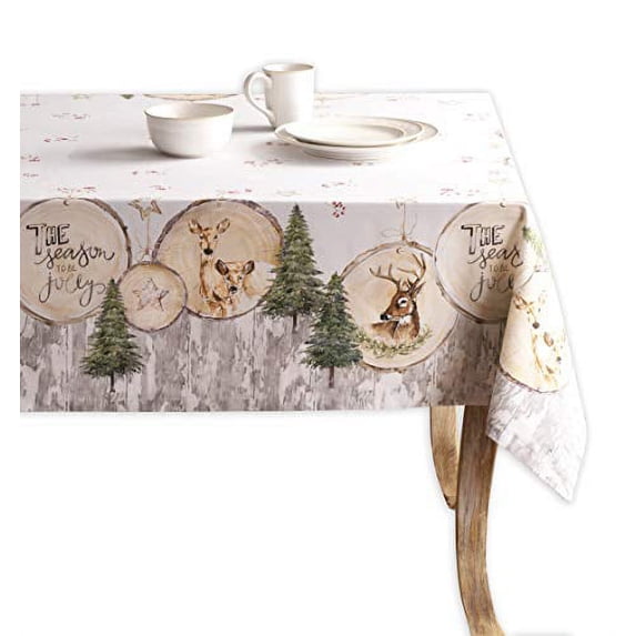 Maison d' Hermine Tablecloth 100% Cotton Table Cover Decorative Washable Square Tablecloths, Kitchen, Dining, Buffet & Camping, Mountain Life - Thanks