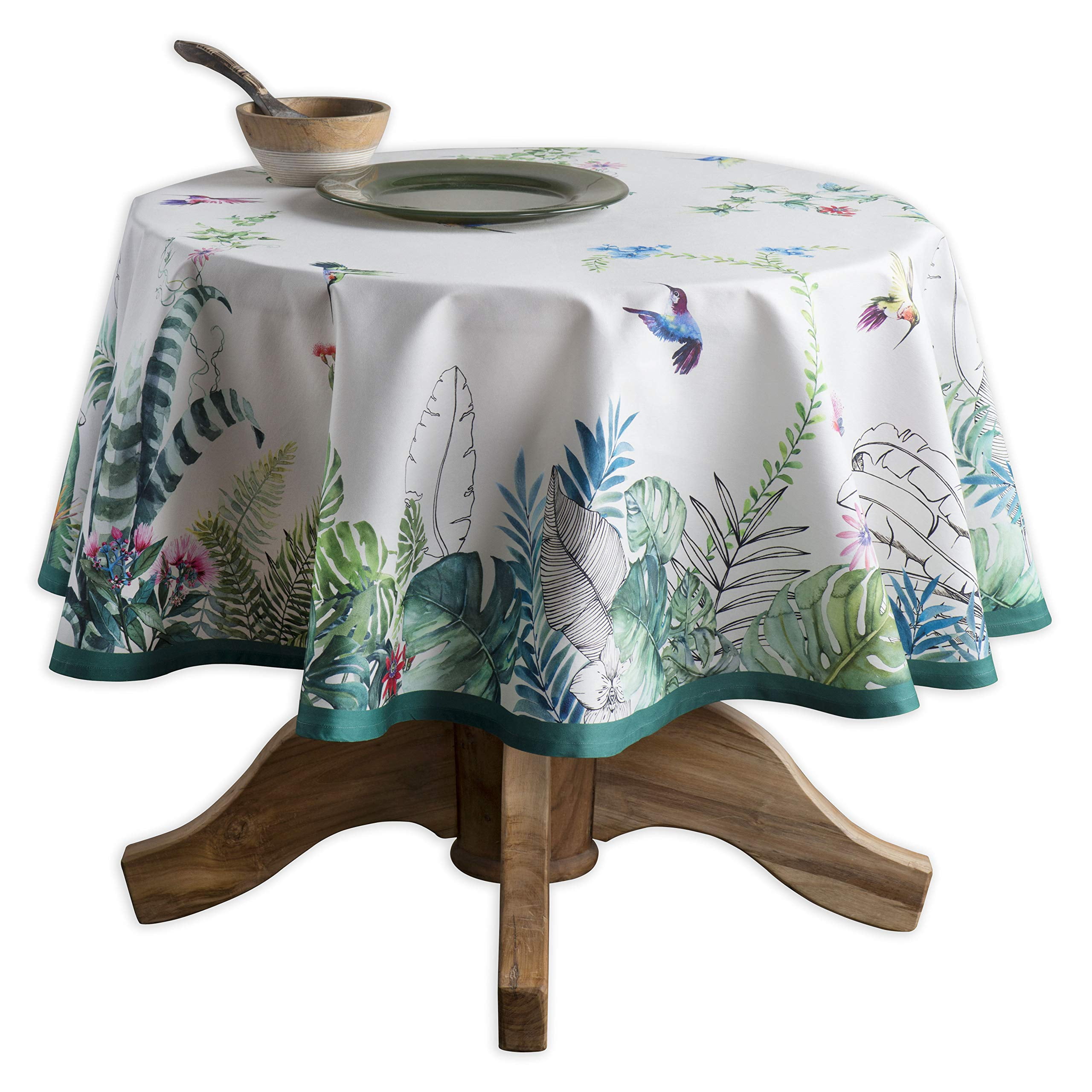 Tropiques Round 63-Inch Cotton Tablecloth with Tropical Print
