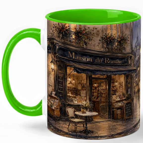 Maison du Roman Bookshop 11oz Ceramic Mug, Paris Evening Library Coffee Cup, Reader Gift