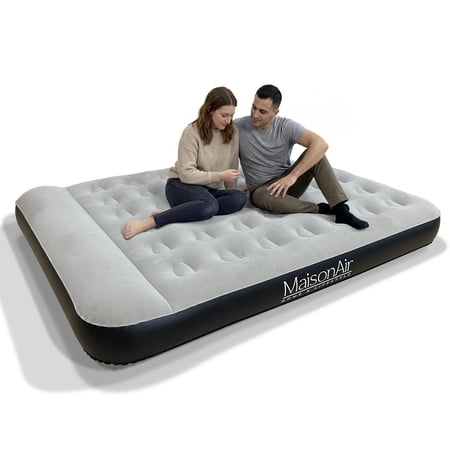 maisonair 12in queen airbed premium air mattress with coil beam support and built in pillow with rechargeable pump