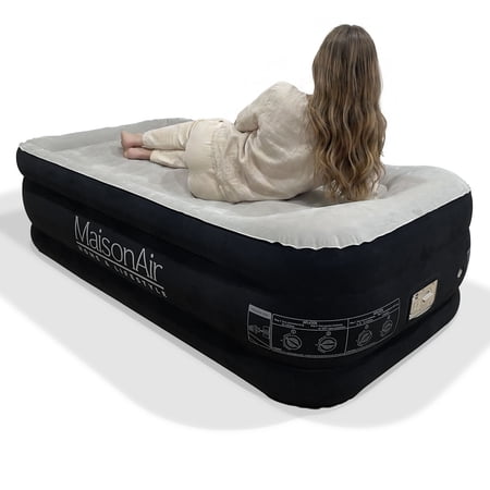 MaisonAir 20in Twin Airbed Premium Air Mattress with Coil Beam Support and Built in Pillow with Electric Air Pump