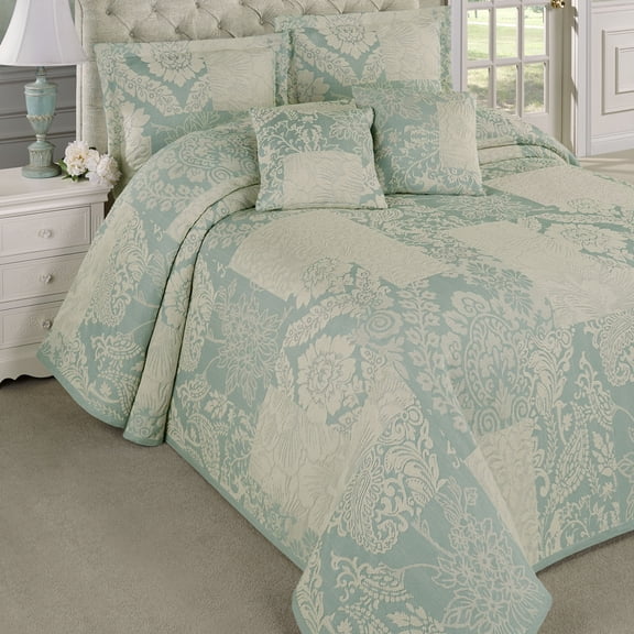 Maisonette Floral Lightweight Bedding, Ivory & Spa Aqua Blue, 3 Pc Cal King Bedspread Set