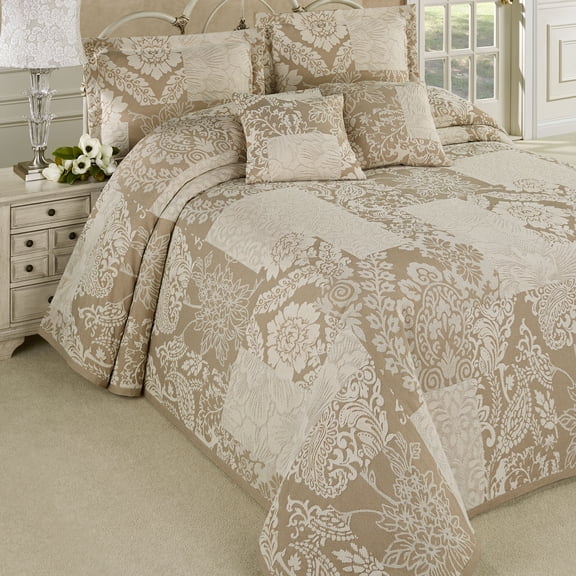 Maisonette Floral Lightweight Bedding, Taupe Neutral Hues, 3 Pc Queen Bedspread Set