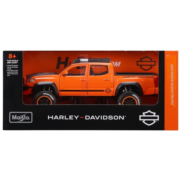 Maisto: 1:24 Diecast Harley-Davidson Custom - 2023 Toyota Tacoma - Orange & Black Pick-Up Truck Model, Special Edition Collector Vehicle, Licensed