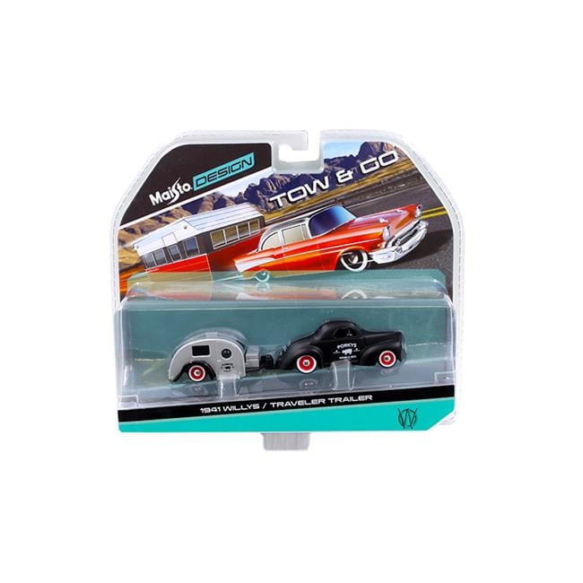 Maisto 15368M 1 by 64 Diecast 1941 Willys Matt Black & Traveler