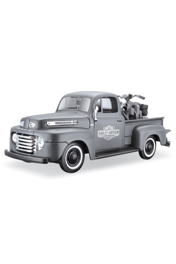 32185FGR 1948 Ford F-1 Pickup Truck Harley Davidson Flat Green with 1942 Harley Davidson 1-25 WLA Flathead Motorcycle