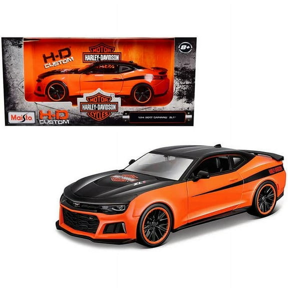Maisto 32271or 1-24 Scale Diecast 2017 Chevrolet Camaro Zl1 Harley Davidson HD Custom Series Model Car, Orange & Black
