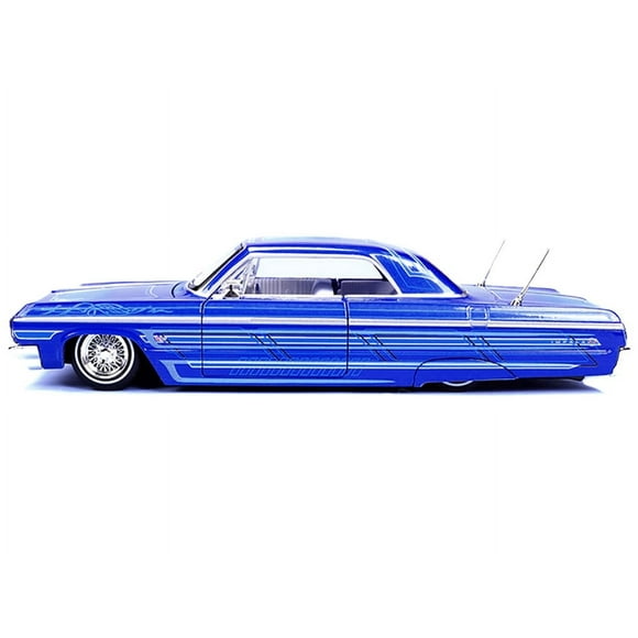 Maisto 32547BL 1964 Chevrolet Impala SS Lowrider Candy Blue with Graphics & White Interior Lowriders Maisto Design Series 1-26 Scale Diecast Model Car