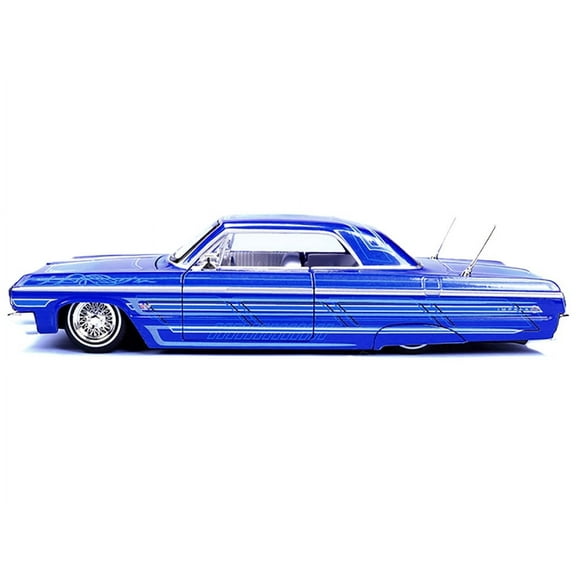 Maisto 32547BL 1964 Chevrolet Impala SS Lowrider Candy Blue with Graphics & White Interior Lowriders Maisto Design Series 1-26 Scale Diecast Model Car