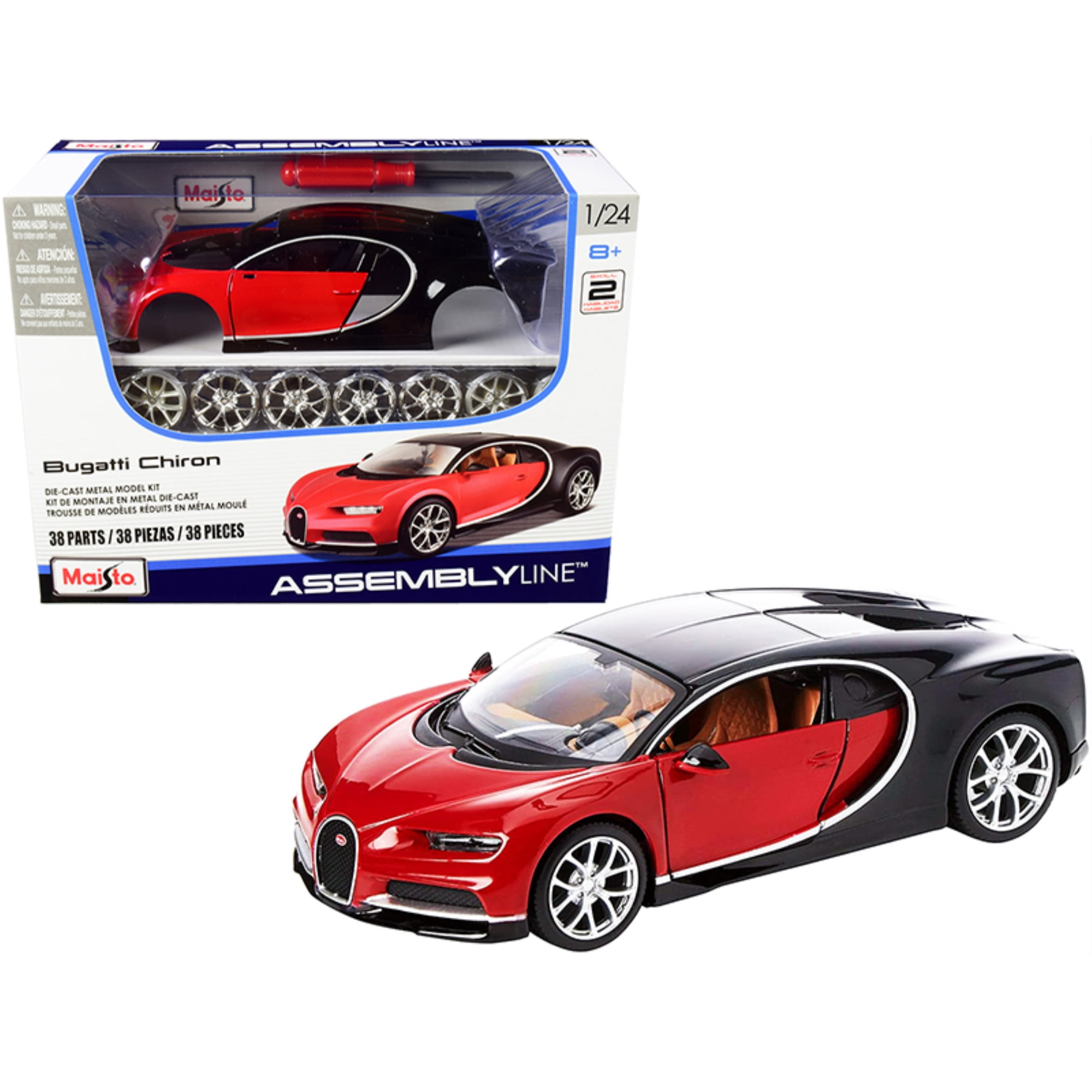 Maisto 39514 Model Kit Bugatti Chiron Red & Black Skill 2 Assembly Line  1-24 Scale Diecast Model Car 