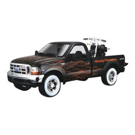 1999 Ford F-350 Super Duty Pickup 1/27 Black with Flames & 2002 FLSTB Night Train Harley Davidson 1/24 by Maisto