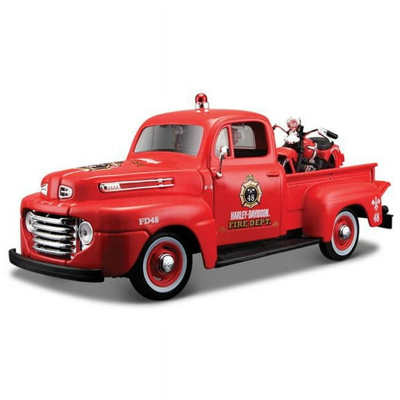 Maisto MAI32191R Harley-Davidson - 1948 Ford F-1 Fire Truck Hauling