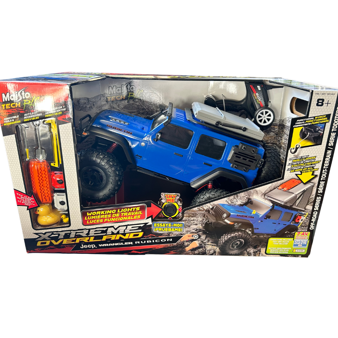 Maisto Tech RC Jeep Wrangler Rubicon Blue – 19 Inch Xtreme Overland Off-Road Truck with Lights