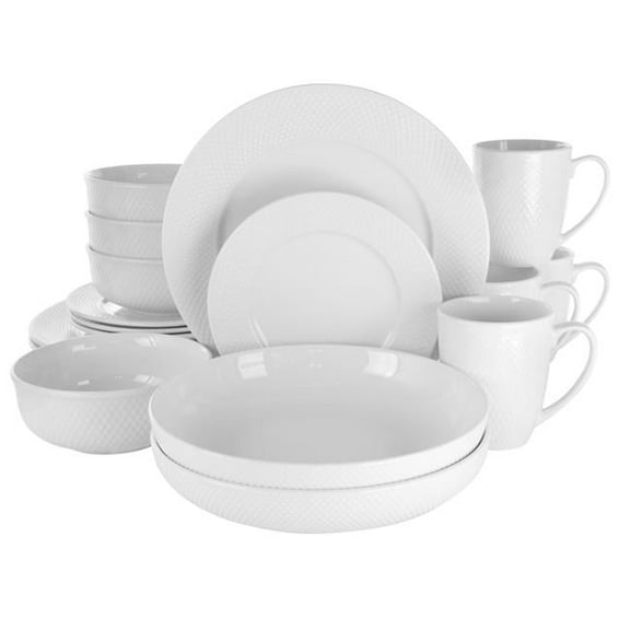 Maisy Round Porcelain Dinnerware Set, White - 18 Piece